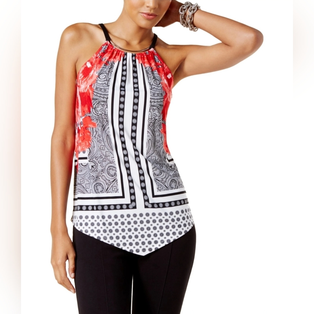 INC International Concepts Floral  Asymmetrical Halter Top, Sz M